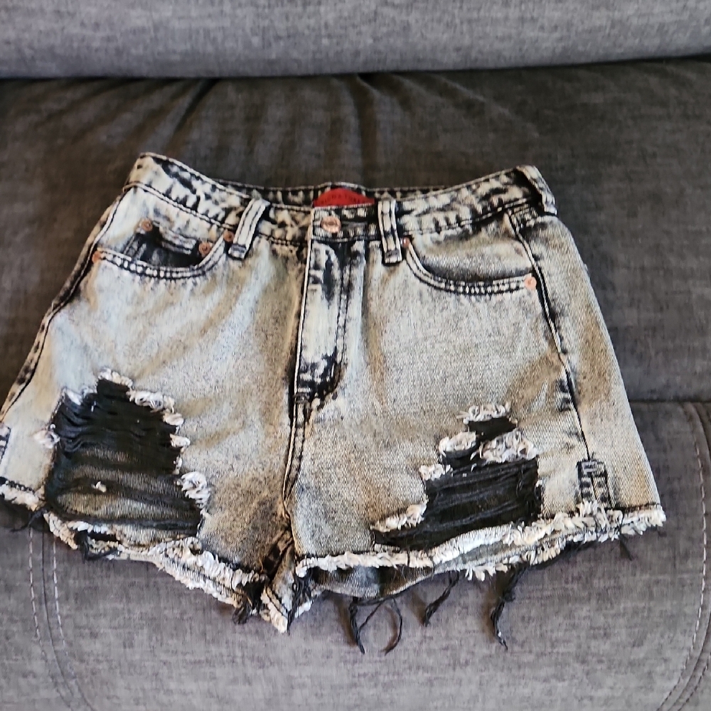 Signature8 Black and Gray Distressed Jean Shorts
